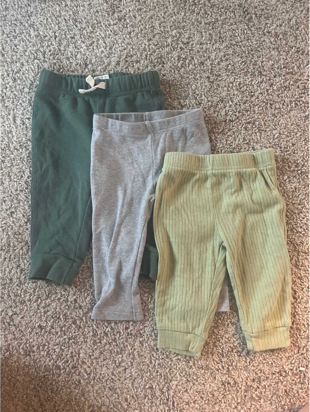 Set of 3 Baby Pants Size 9 Months - Green, Gray, and Light Green